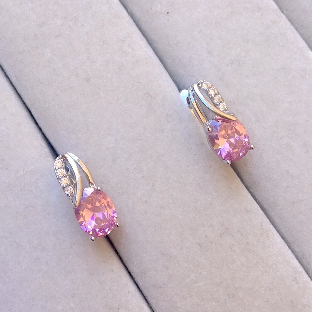 Silver + Pink Cubic Zirconia Crystal Drop Earrings